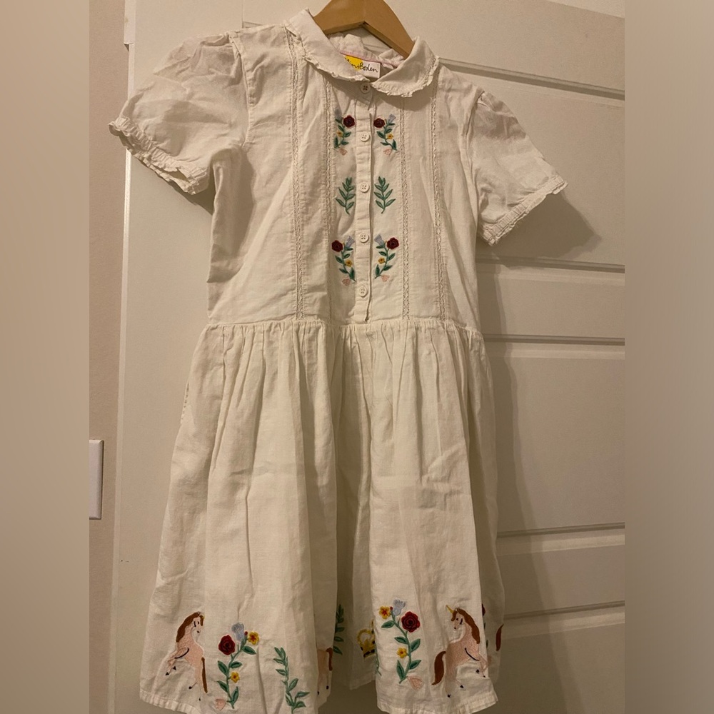Mini Boden embroidered cotton unicorn dress size 11-12Y 121cm